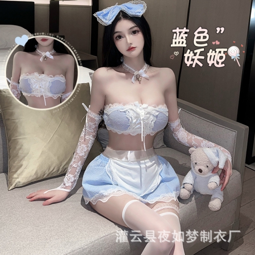 新品情趣内衣cosplay格子女佣女仆制服清纯绑带围裙角色扮演套装